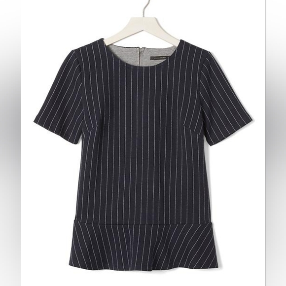 Banana Republic Navy White Striped Peplum Cotton Top Blouse - Picture 1 of 6